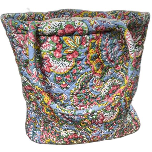 Soft Quilted Tote Bag, Floral Pattern, Designed in Italy Size: M/L Color: Blue - Picture 2 of 9